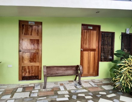 Wooden cabana doors and porch
